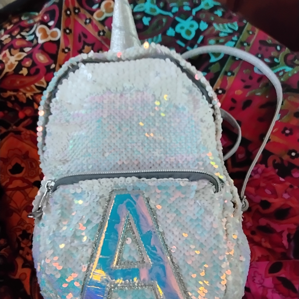 Justice Silver Sequin Backpack With Initial A - image 3